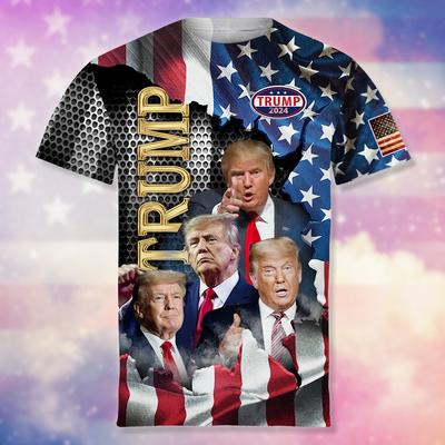 Trump 2024 Grafik-T-Shirts Herrenbekleidung 3D Amerika USA US-Flagge T-Shirt Mode Streetwear Donald Fans T-Shirts Damenkleidung