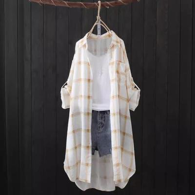 Chemise mi-longue à carreaux pour femme style coréen 2024 - Veste d'été légère