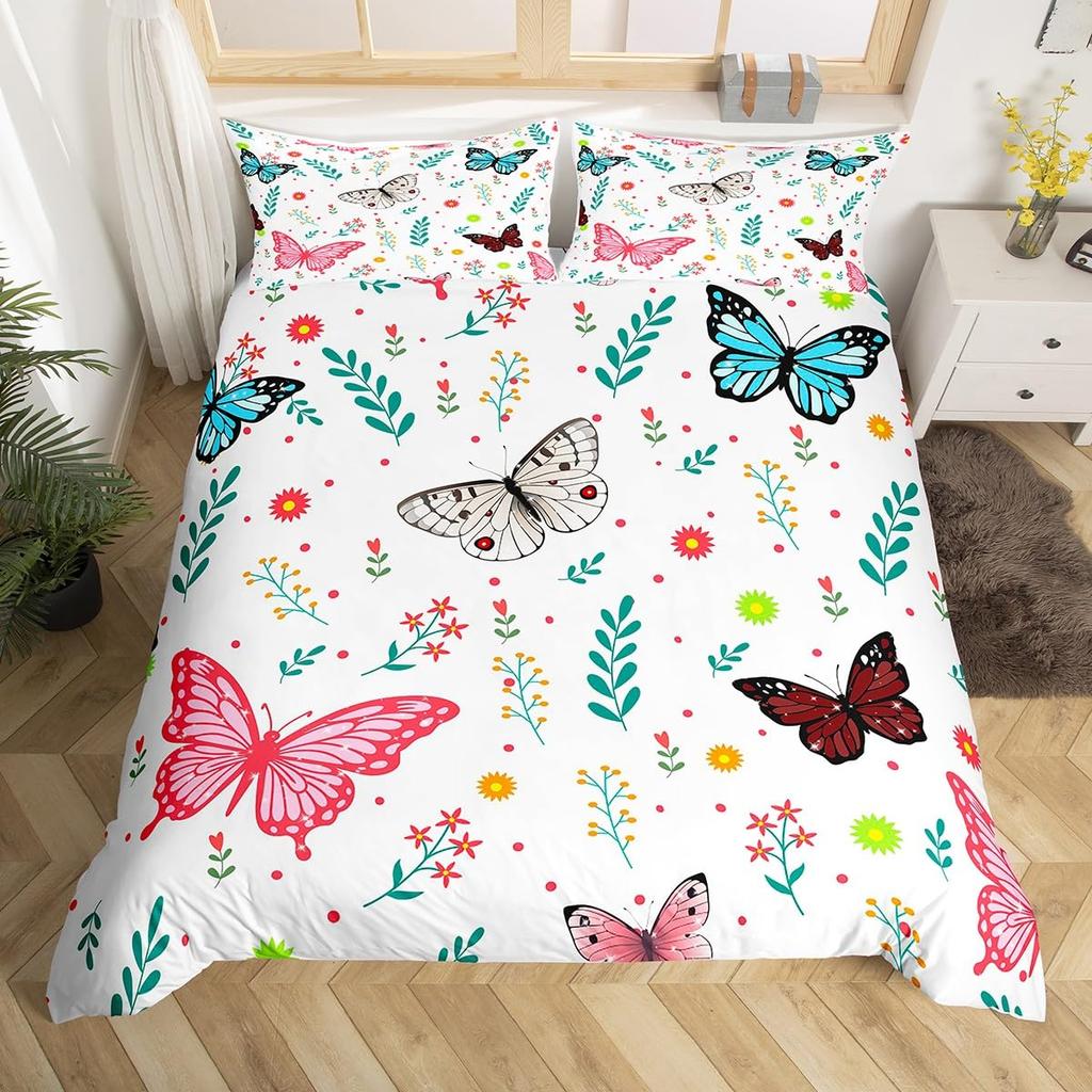 Schmetterling Bettwäsche Set Blau Schmetterlinge Bettwäsche Set Mädchen Fliegender Schmetterling Bettdecke Bezug Tier Steppdeckenbezug mit 2 Kissenbezügen