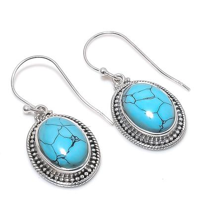 Natural Turquoise Gemstone Handmade 925 Solid Sterling Silver Earring 1.25" v6L78