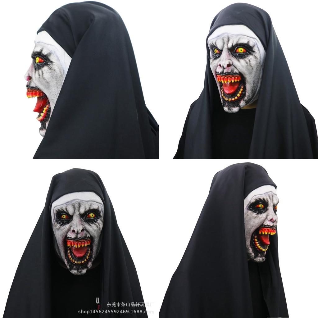 Creepy Nun Horror Mask Valak Scary Latex Full Head Design With Matching Headscarf