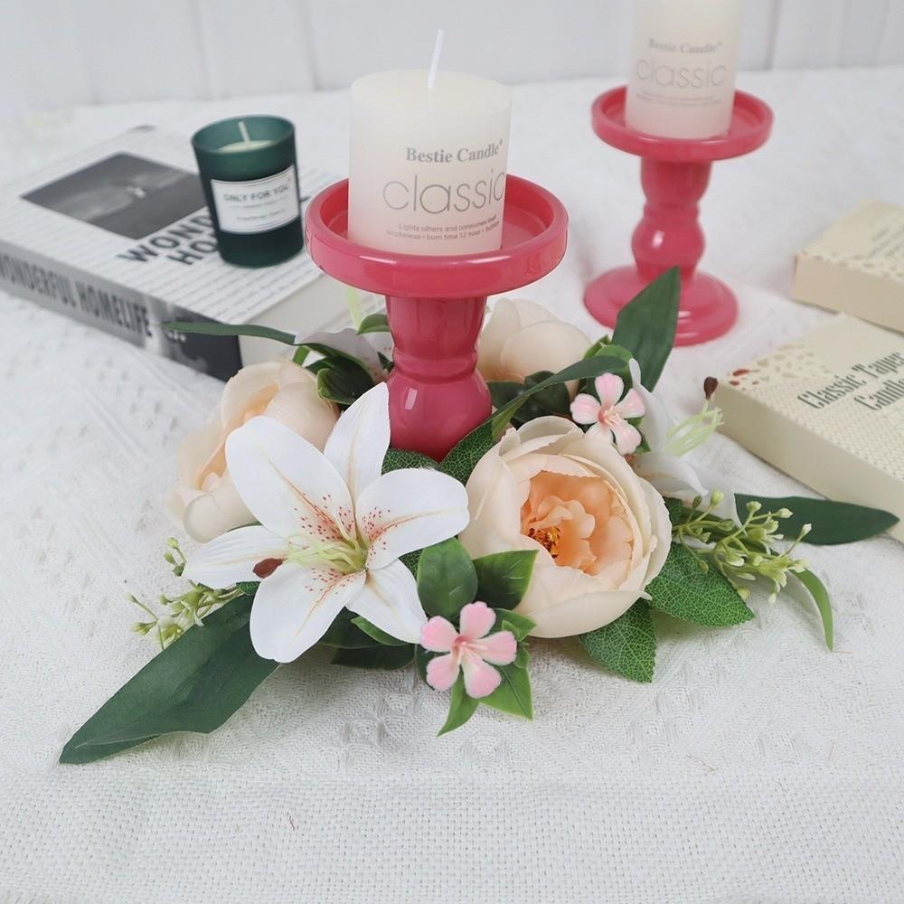 Artificial Flowers Candle Ring Simulated Mini Wreath Candlestick Wreath  Wedding Party Decoration