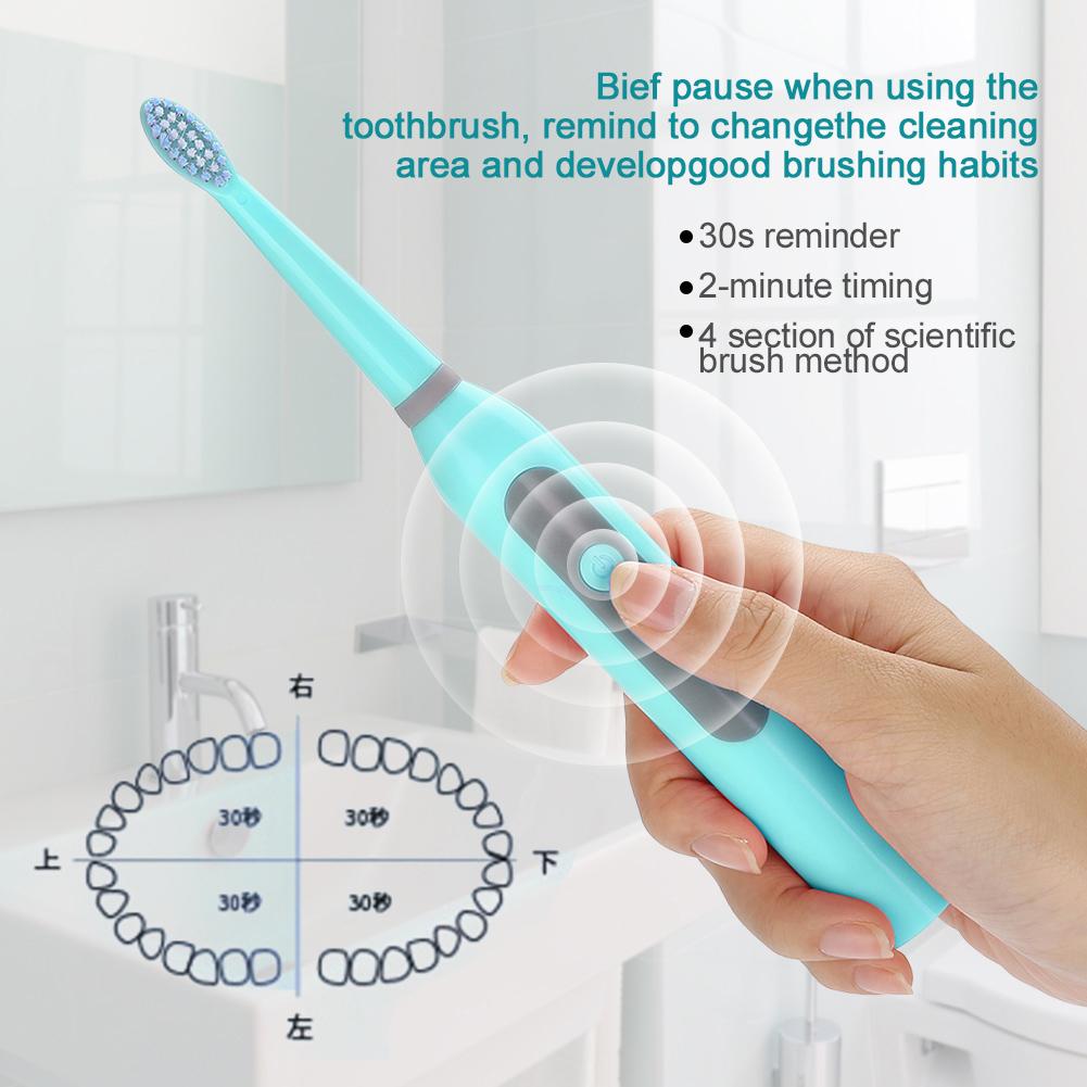 Electric Tooth Brush Battery Sonic Waterproof Replacement Brush Head Teeth Cleaning Tool Blue