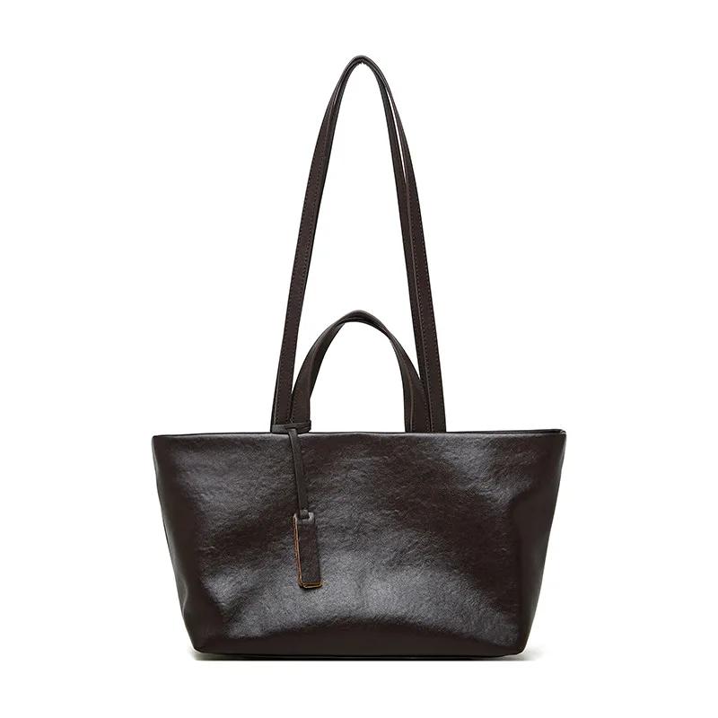 Cowhide Luxury Designer Women Shoulder Bag Leather Large Capacity Square Fashi Tote Bag Korean Handbag Shopping Underarm Bags