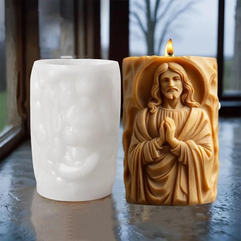 Jesus Göttin Maria Relief zylindrische Kerze Silikonform lockiges Haar Göttin Maria Statue Relief zylindrische Harz Gipsformen