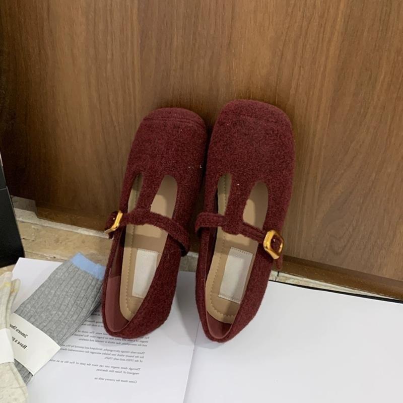 Flat Bottom Shallow Mouth Single Shoes Mary Jane Mao Mao Shoes Autumn Gray Doudou Shoes