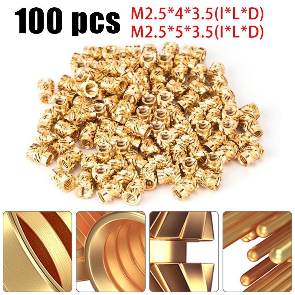 100PCS Threaded Insert Self-clinching Nut Brass Internal Thread Knurled M2.5