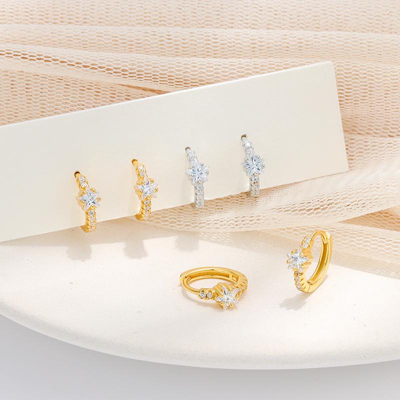 S925 Sterling Silver Inlaid Zircon Star Earrings Light Luxury Fashionable Electroplated K Gold Wedding Party Earrings