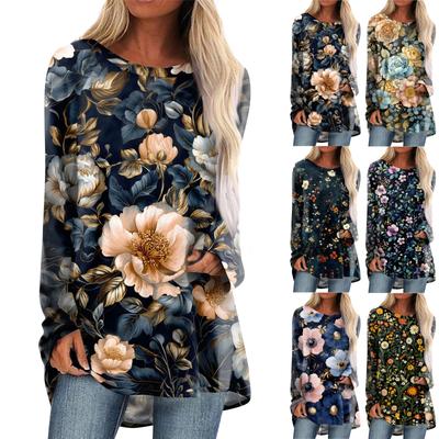 Moda Mujer Casual Manga Larga Estampado Cuello Redondo Jersey Top Blusa