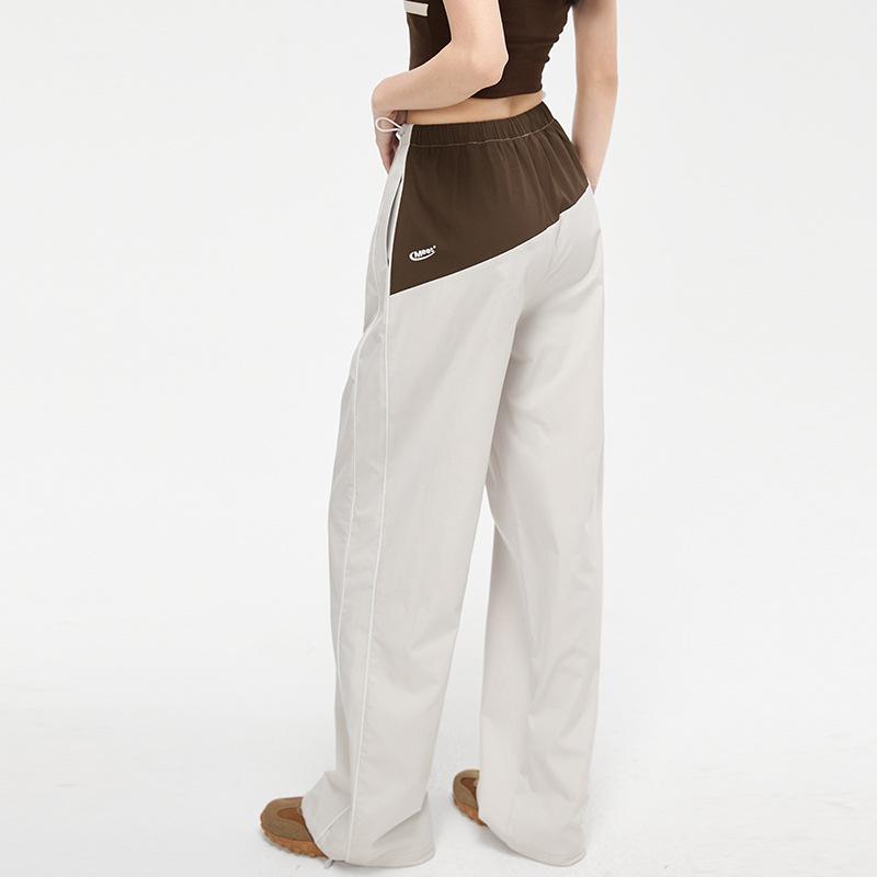 High Street Lazy Wind Splicing Contrast Color Wide Leg Pants Children's Summer Loose Design Niche High Waist Casual Sweatpants
