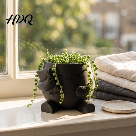 Succulent Planter Pot 3D Printed Cute Character Planter Sleepy Face Flower with Modern Minimalist Plant Basin Pillow Mini Desktop Container