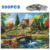 Idyllic Cottage Tapestry Wall Hanging, Countryside House With Swan Pond And Flower Garden, Wooden Bridge Landscape Home Decor