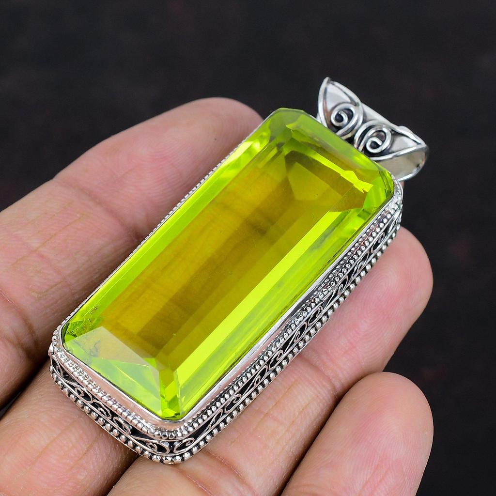 Faceted lemon topaz pendant vintage jewelry gemstone pendant 925 sterling silver pendant handmade pendant dainty silver jewelry gift for him