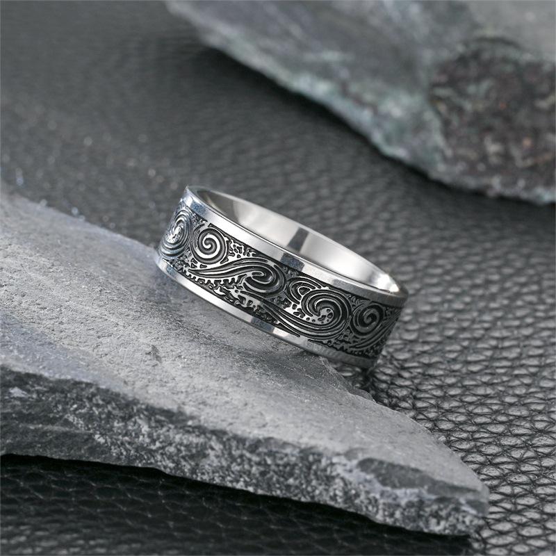 Stylish Retro European & American Titanium Steel Men's Ring - Trendy Handcrafted Design