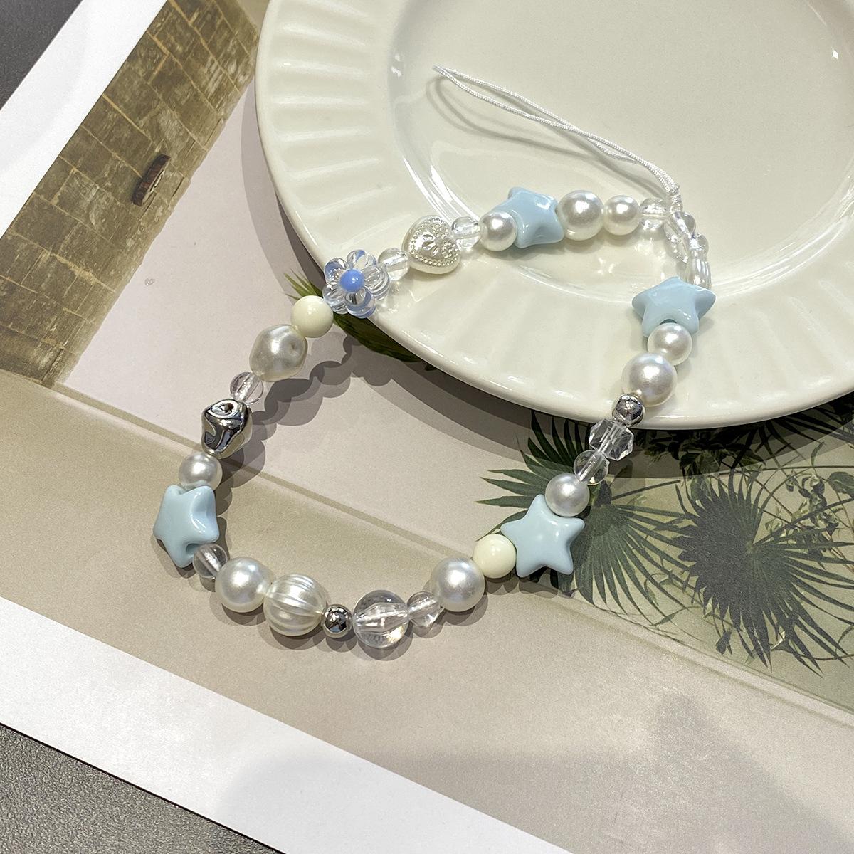 

Aesthetic Pearl Phone Strap with Camellia Charm, Beaded Phone Lanyard for Mobile Case, Fashion Anti-Loss Chain for Bag