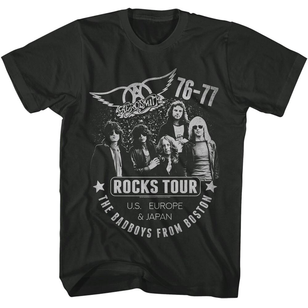 Aerosmith T-Shirt Men039;s 76-77 BAD BOYS ROCK TOUR Heavy Metal Music Steven Tyler Unisex T-Shirt Graphic Tee S
