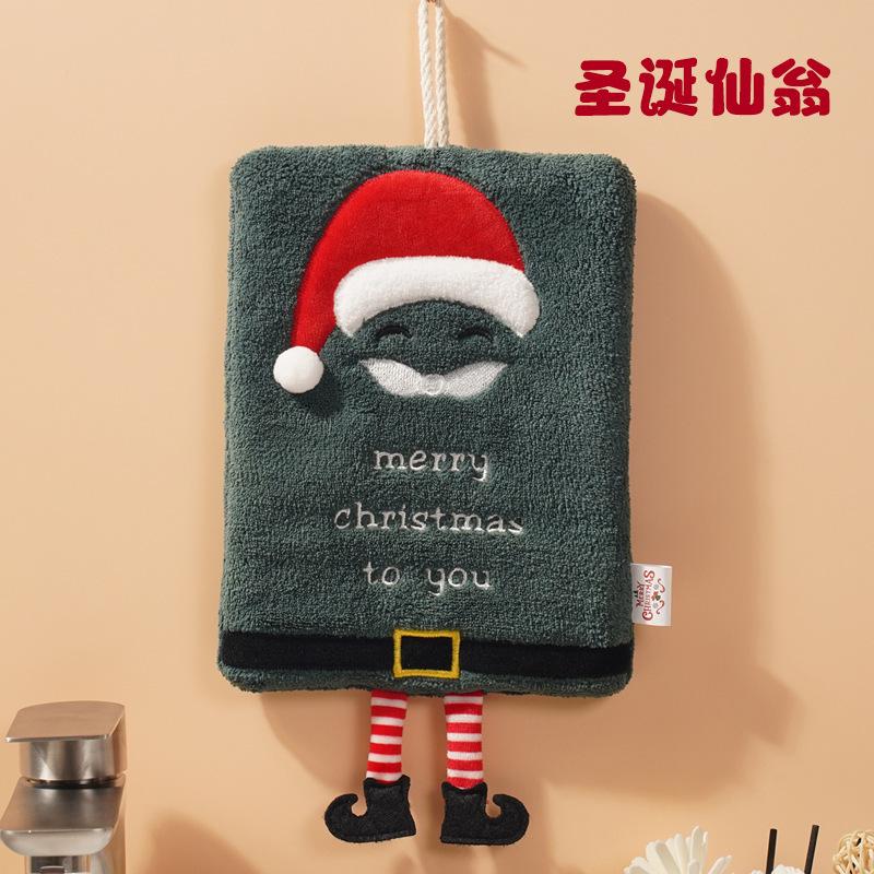 New Christmas Hand Towel Can Be Hung with Thick Coral Fleece Towel Kitchen Absorbent Quick Drying Cloth, Cartoon Hand Towel