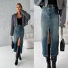 Women's Retro Fashion High-waisted Open Denim Skirt Slim Package Hip Skirt Medium-length Half-body Skirt