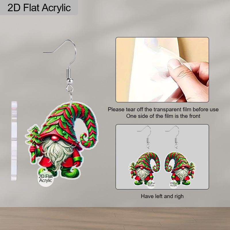 2D Flat Christmas Acrylic Earrings Decoration Red and Green Gnome Pendant Jewelry Ladies Christmas Gift