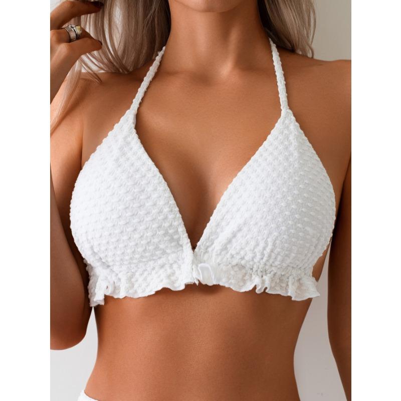 Costume da bagno Bikini da donna a tre pezzi Sexy con laccetto posteriore Monocolore Costumi da bagno