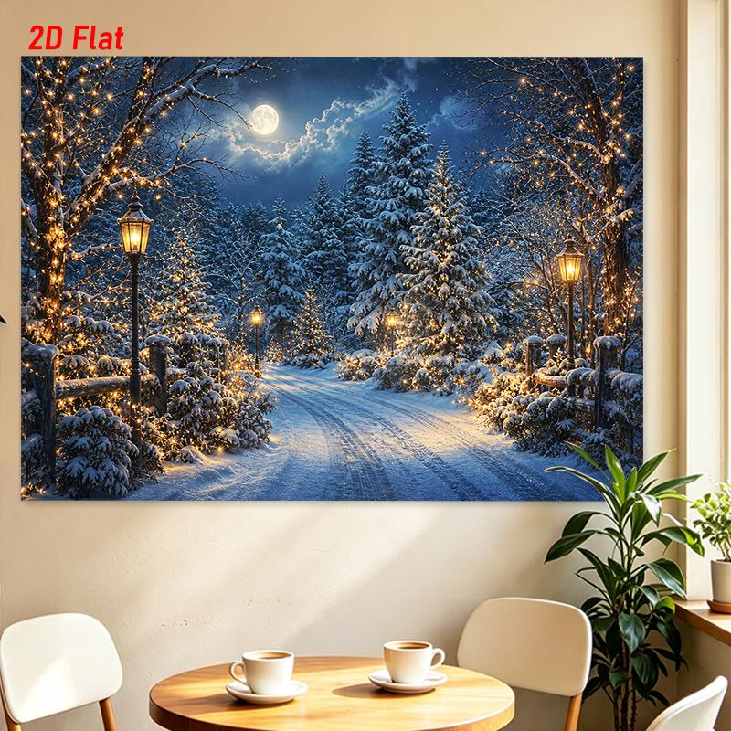 1Pc Winter Night Snow Warm Lights Tapestry Wall Hanging, Decorative Fabric Poster for Bedroom, Living Room, Dorm & Home Decor
