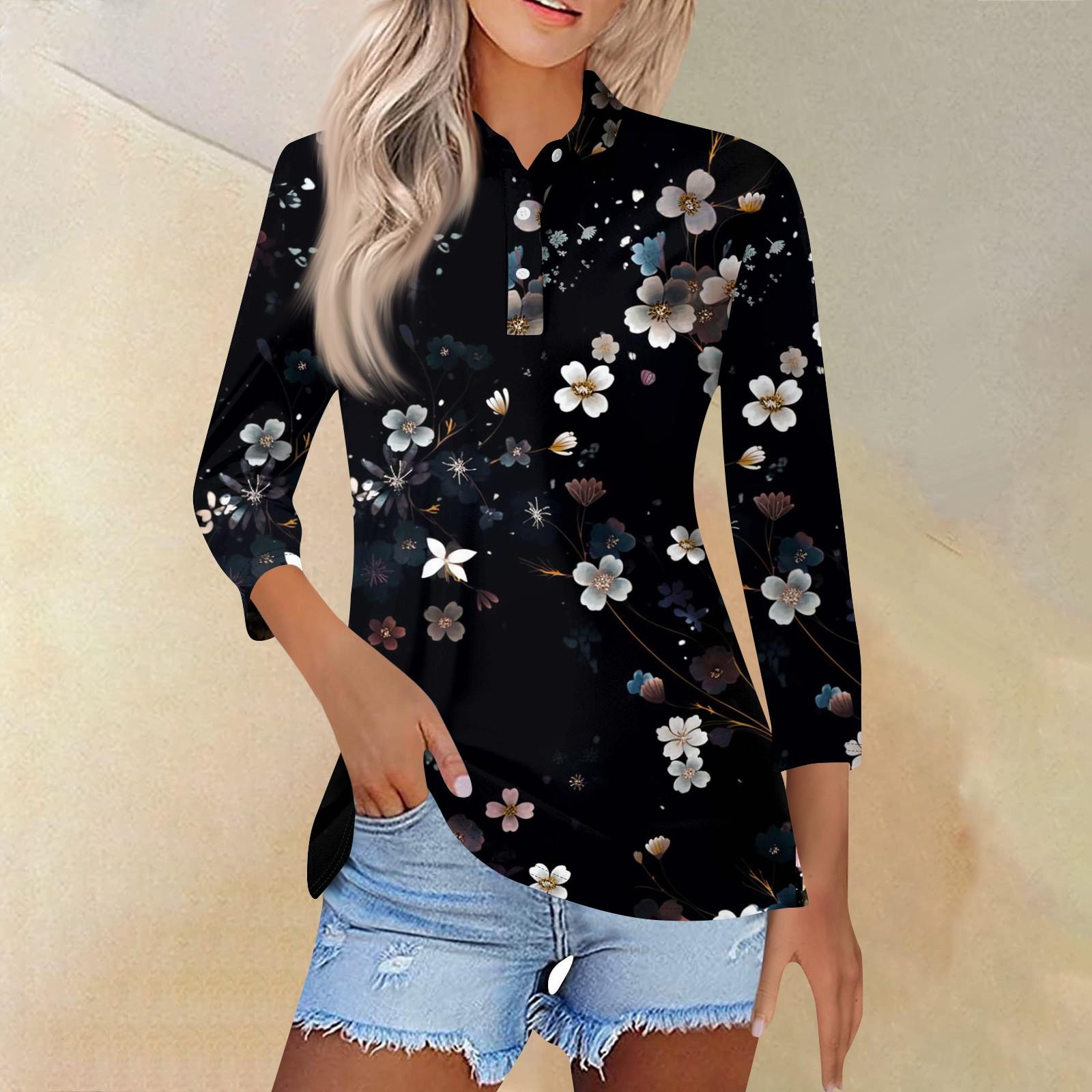 

Женская модная повседневная рубашка с отворотом и рукавом 3/4, женские топы на пуговицах XXL чёрный