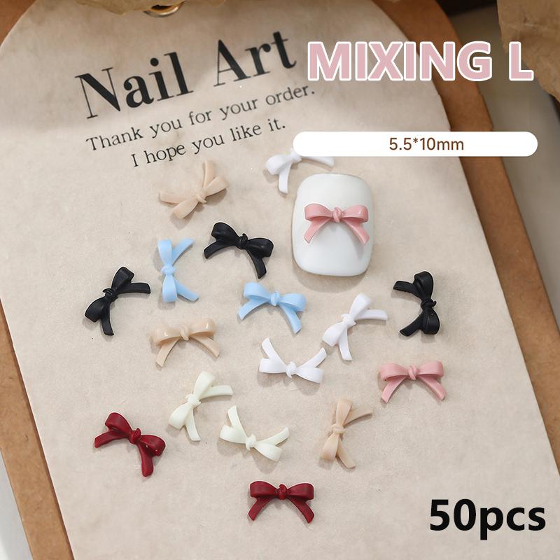 50Pcs Mini Bow Nail Charms Bulk Mix 3D Bowknot Nail Art Decoration Accessories For Diy Manicure Korean Design