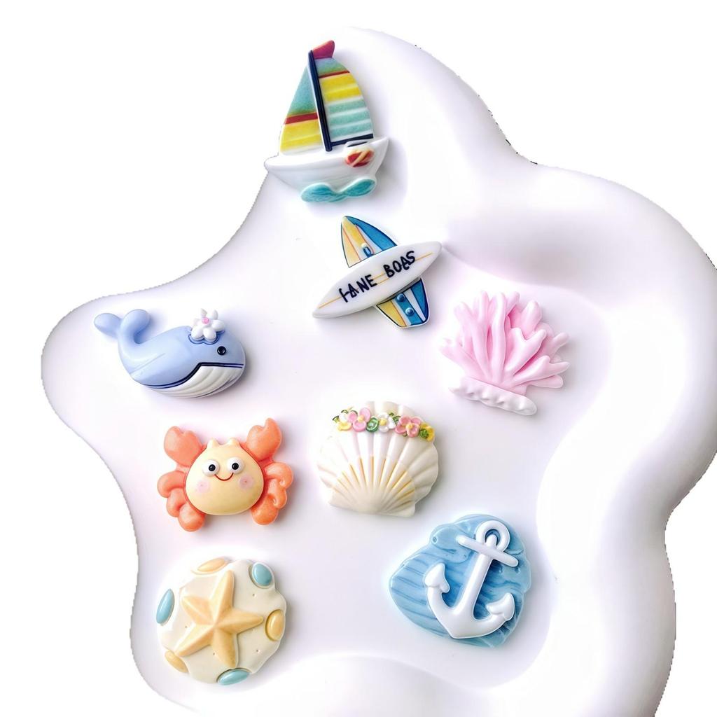 8-Piece Ocean Cartoon Resin DIY Set: Cream Glue, Handmade Jewelry, Hair Clips, Phone Cases, Shoe Buckles