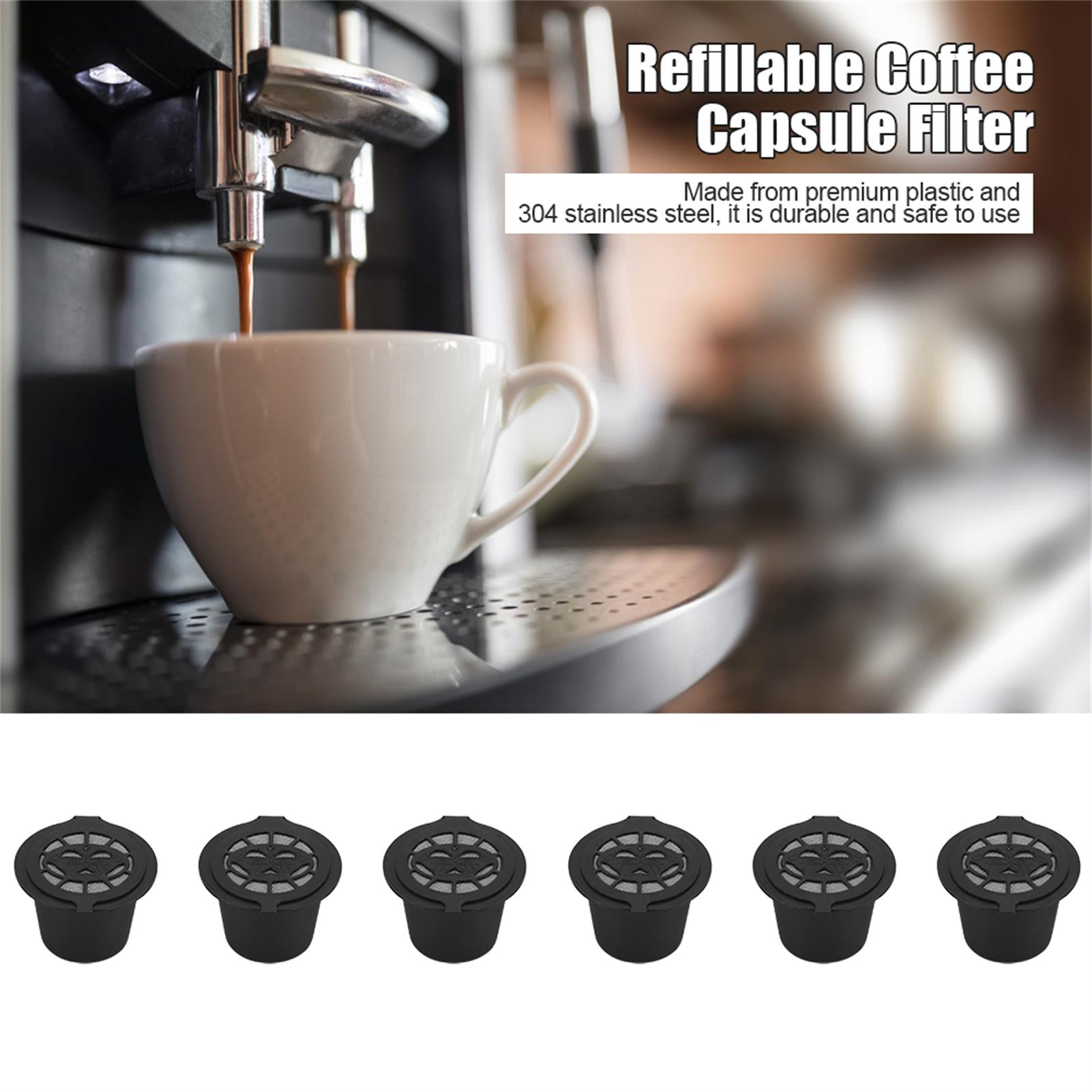 

6Pcs Plastic and Stainless Steel Refillable Reusable Coffee Capsule Filters Baskets Replacement