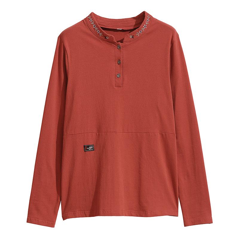 Embroidered Round Neck Loose-Fit Pullover Blouse for Autumn/Winter