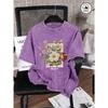 Unkonventionelle Schönheit Blumenprint Gewaschene T-Shirts Baumwolle All-Match Damen T-Shirt Y2K Lockere Kleidung Sport Kurzarm