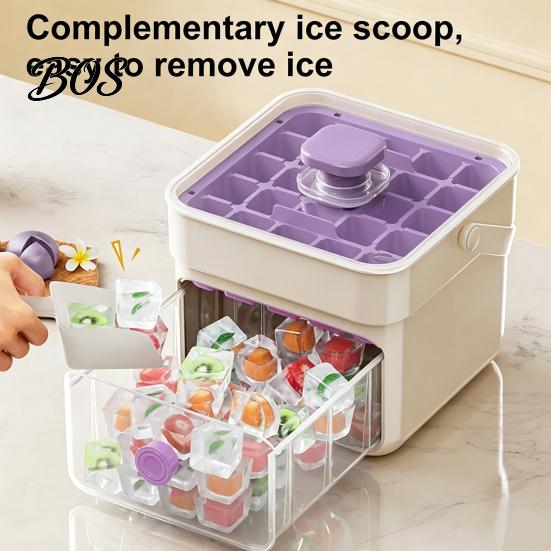 Flexible Ice Cube Maker 2-In-1 Tray, And Storage Bin Set, Large Capacity 25-Cell Reusable Mold with Lid One-Click Easy Release Maker, for Camping