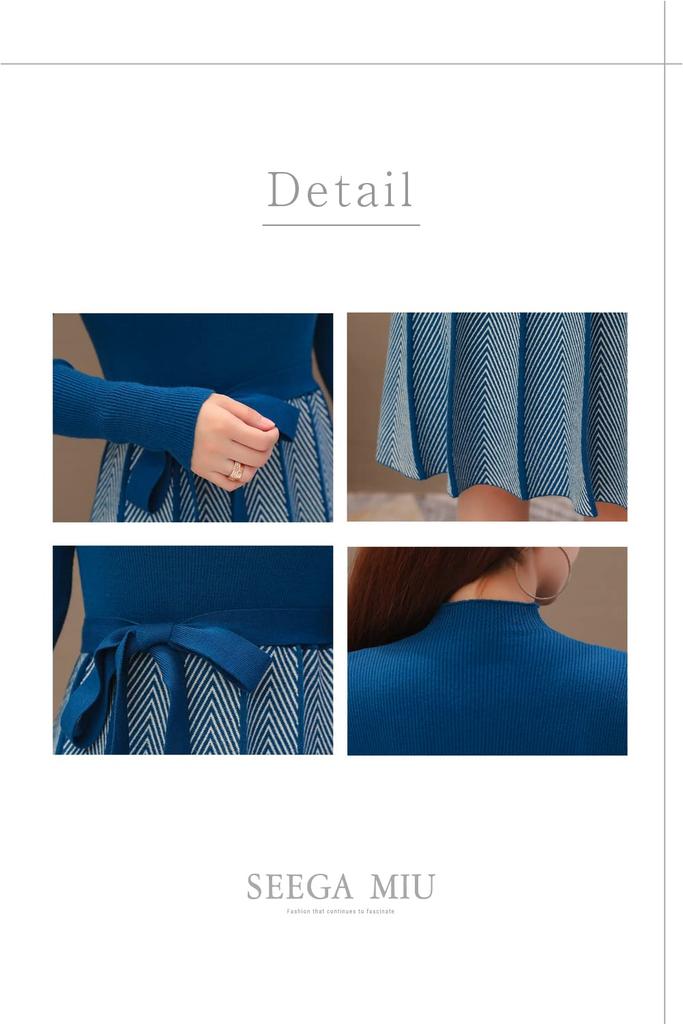 SEEGA MIU Knit Dress with Docked and Contrast One Available in 3 Colors Women's Patterns, Size, (Black)