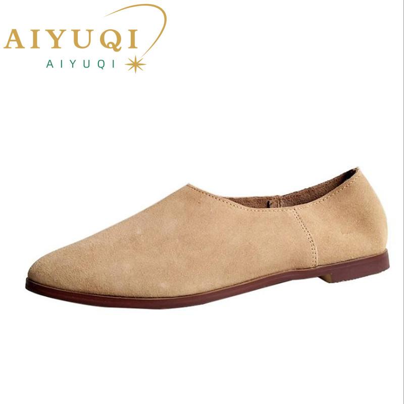 Fashion AIYUQI Ballet Flats Women's Shoes Genuine Leather Large Size 41 42 43 Pointed Toe Women's Loafers