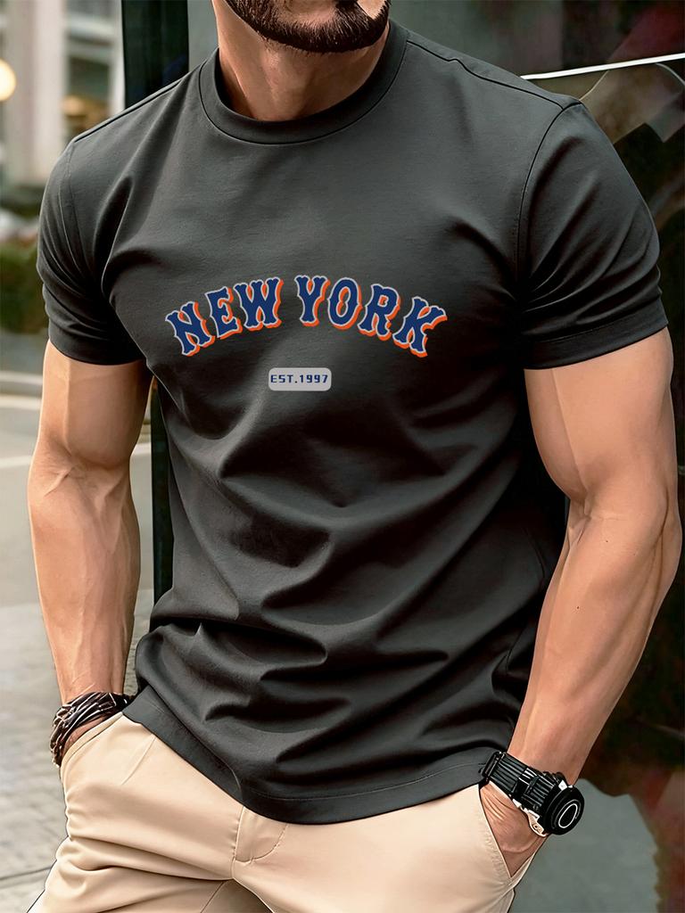 New York Letter Creative Print Cotton TShirts Men Summer Short Sleeve T Shirt Soft Oversized ONeck Tops Basic Male Clothes
