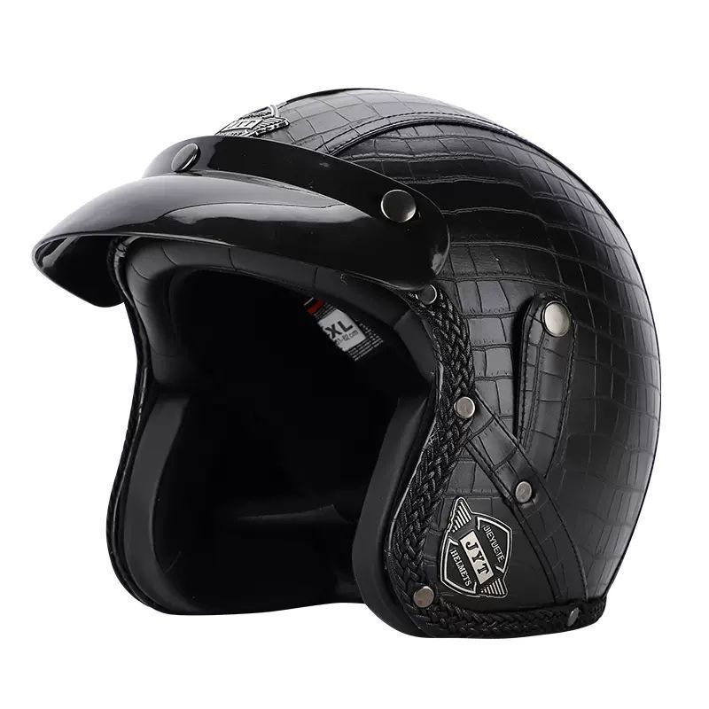 Retro Helmet Electric Motorcycle Leather Helmet Summer Pedal Cruise Motorcycle Harley Men and Women Three Quarter Helmet Half Helmet