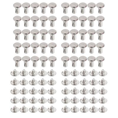 Kit 50 Set Rivetti Viti M4 Acciaio Inossidabile Testa Piatta Rotonda Dadi Cleat per Recinzione per Artigianato in Pelle