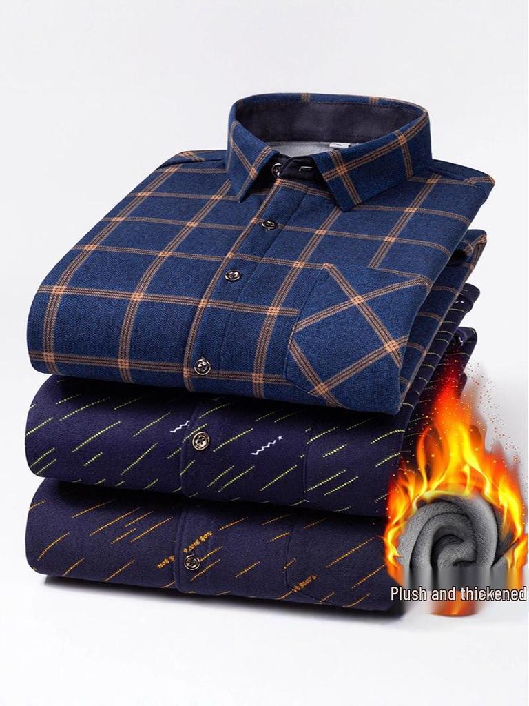 Camicia a quadri con pile double-face a maniche lunghe da uomo per autunno e inverno