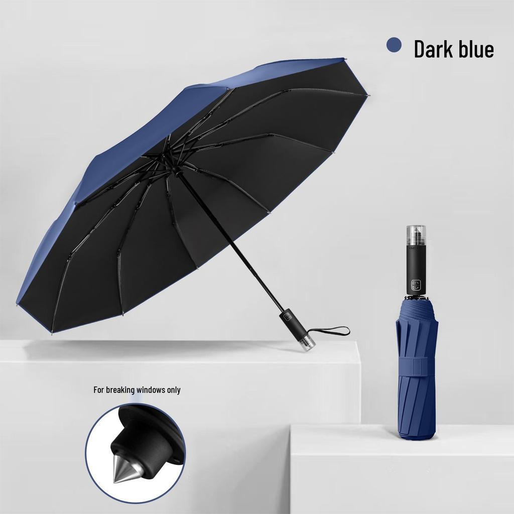 10-Rib Automatic Umbrella: Reinforced for Sun & Rain, Sunshade & Emergency Window Breaking, Customizable Logo, Perfect for Advertising.