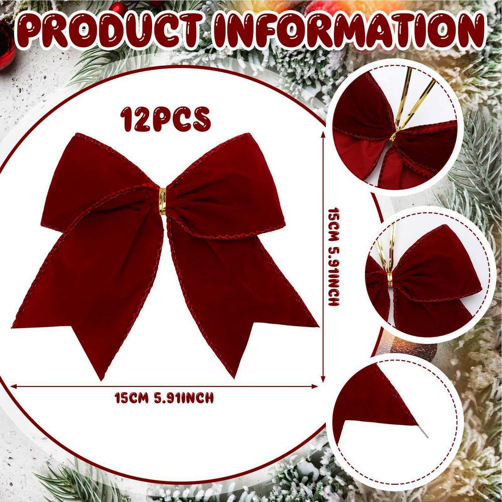 12 Stück 6-Zoll Samt Weihnachts Schleifen Feiertags Anhänger Weihnachtsbaum Schleifen Ornamente Für DIY Basteln Hochzeitskranz Süßigkeitstüte