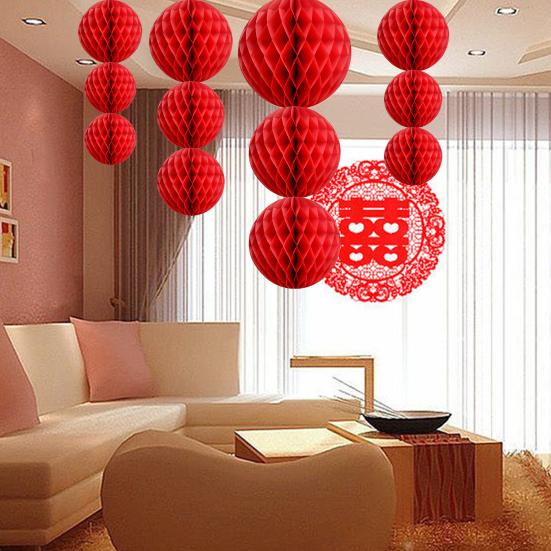 3 Pcs Wedding Decoration Round Hanging Heart Shape Symmetric Paper Prom Decor