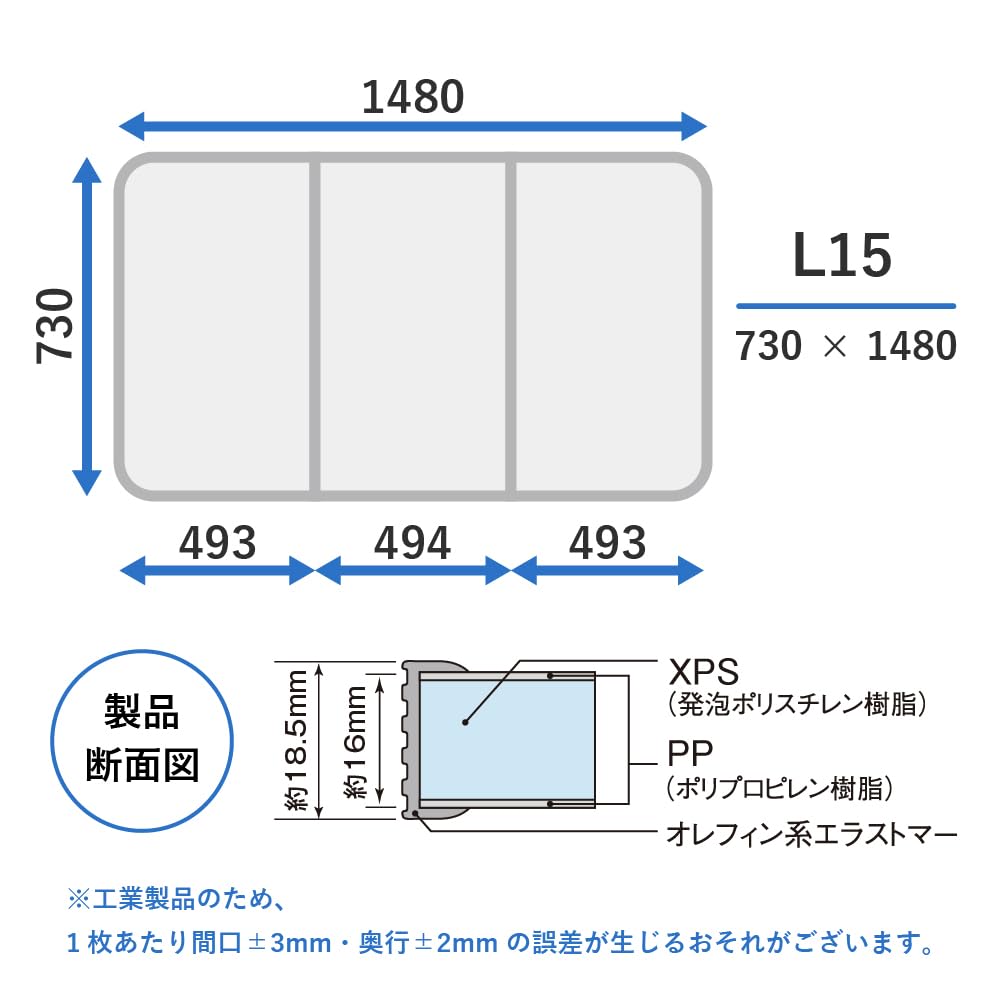 Topre Corporation Lid Lightweight Combination Bathtub Lid with Light Gray 73 X 148 Cm A-Karu (3-Piece Set), Anti-Mold Edges, L15, (Reversible),