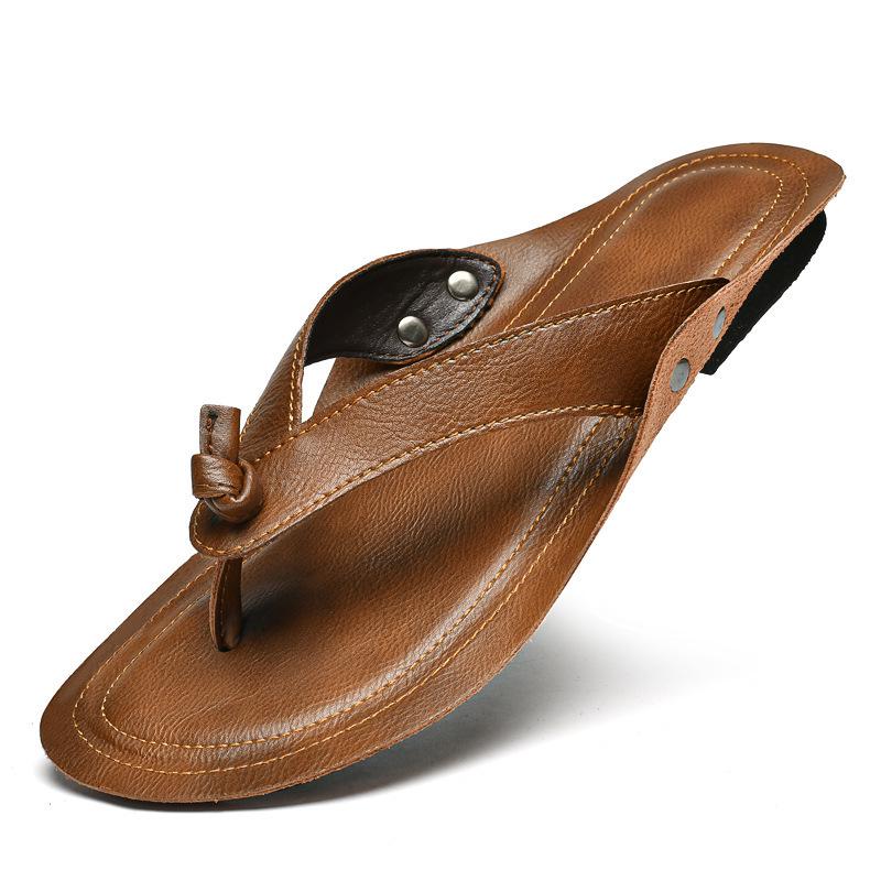 Men's Plus Size Retro Genuine Leather Non-slip Beach Flip-flops
