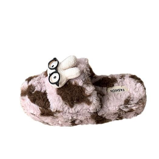 2025 New Cute Cartoon Fluffy Slippers Women's Autumn and Winter Home Indoor Non-slip Thick Bottom Student Dormitory Cotton Mop