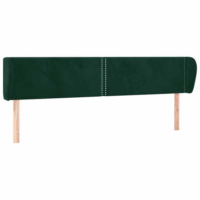 Tête de lit - Avec oreilles - Velours vert foncé - Pieds en bois robustes - Hauteur réglable
