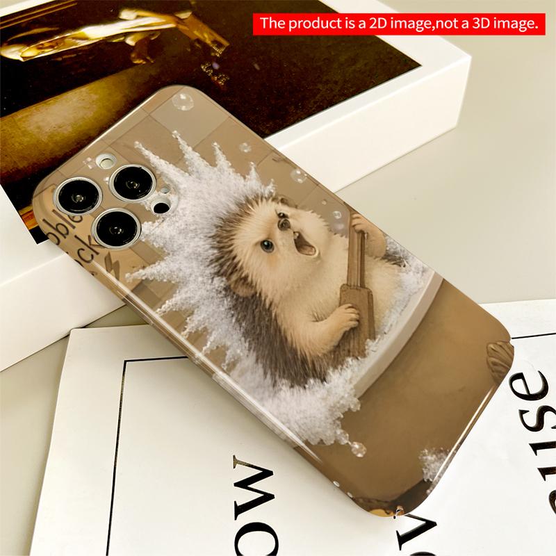 2DFlat Cute Hedgehog in Bubble Bath All inclusive film hard iPhone case, compatible with iPhone 18 Pro Max 17 16 15 14 13 12 11