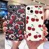Cute Cherry Bow Silicone Phone Case For iPhone 15 16 Pro 14 Plus 13 Pro Max 12 11 X XS XR 7 8 Plus SE 2020 Shockproof Soft Cover