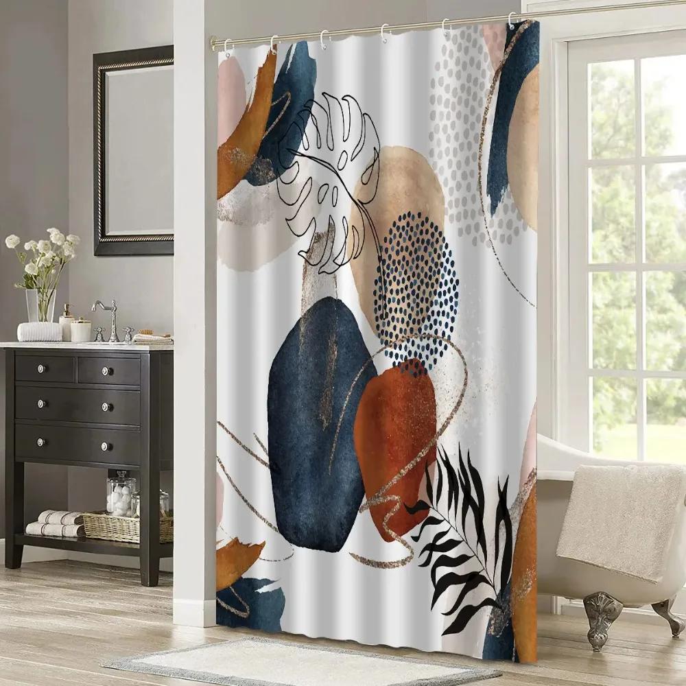 Bathroom Curtains Shower Waterproof Modern Shower Curtain Set Leaves Plant Neutral Bathroom For Home Decoration