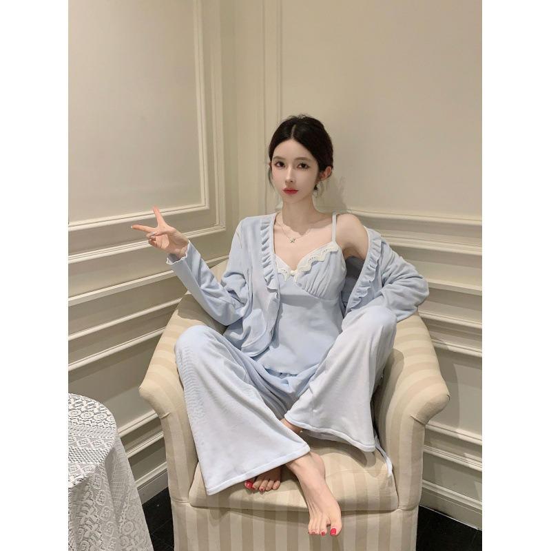 2025 Herbst/Winter Insel Samt Pyjama Set: Brustpolster, Langärmlig, Dickes doppelseitiges Fleece Homewear