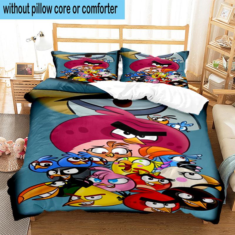 3PCS Red Birds Characters Collage 3pcs Bedding,Including 3PCS Duvet Cover And 2pcs Pillowcases Perfect for Christmas,Ideal for Bedroom, Dormitory